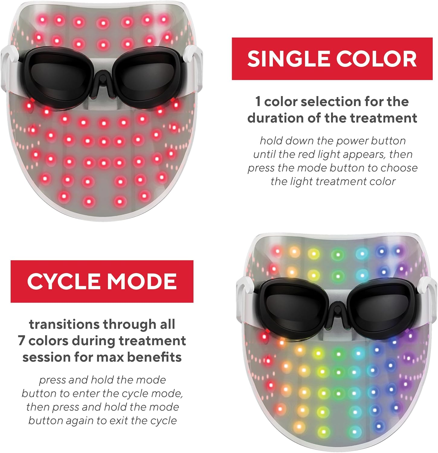 Mirabella 7 Color LED Light Therapy for Face w/Near Infrared Light - Wireless, Rechargeable Multicolor & Red Light Therapy Mask for Acne, Wrinkles & Skincare (1 Mask)