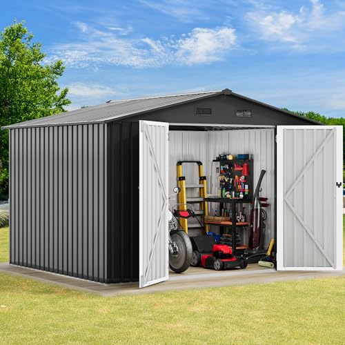 DWVO 10x8 FT Outdoor Storage Shed - Spacious Garden Tool Shed with Lockable Door - Durable Metal Yard Shed for Garden, Patio, and Backyard (Dark Gray)