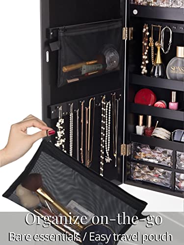 LUXFURNI Mirror Jewelry Cabinet 79 LED Lights Wall-Mount/Door-Hanging Armoire, Lockable Storage Organizer w/Drawers (White)