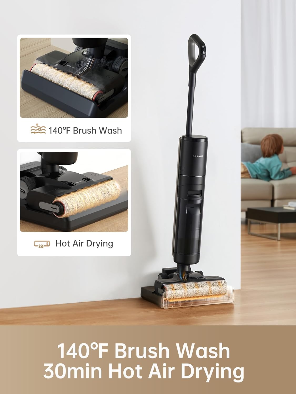 dreame H13 Pro Wet Dry Vacuum Cleaner, Smart Floor Cleaner Vacuum Mop for Hard Floors, 140°F Brush Wash, Hot Air & Dual Rotation Self-Cleaning, GlideWheel™ Power System, Great for Sticky Messes,