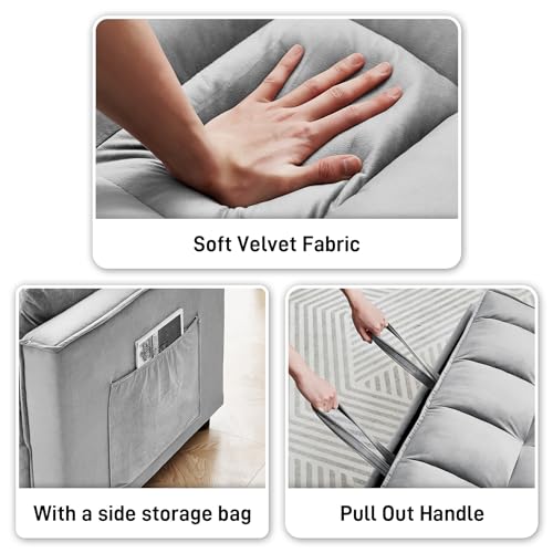 Convertible Sleeper Sofa Bed, Velvet Pull Out Couch Bed,3-in-1 Convertible Upholstered Loveseat Sofa,Velvet Futon Couch with Adjustable Backrest for Living Room,Dark Grey