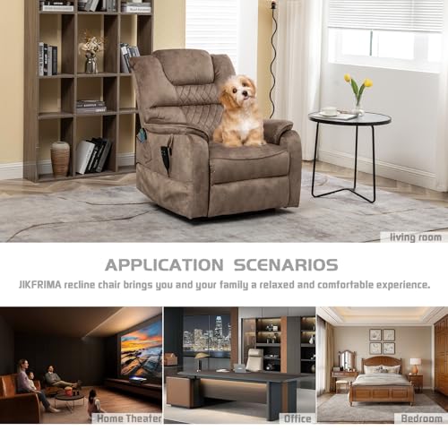 Oversized Power Lift Recliner Chair for Elderly with Massage Heat, Brown Velvet Electric Lay Flat Recliners with Cup Holders, Side Pockets, Infinite Position, Gift for Family