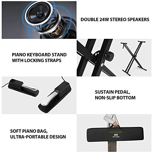 MUSTAR Digital Piano 88 Key Weighted Keyboard Hammer Action, MDP-1200 Weighted Keyboard with Stand, Full Size Electric Piano Keyboard 88 Keys with for Beginners, Portable Case, Sustain Pedal, Black