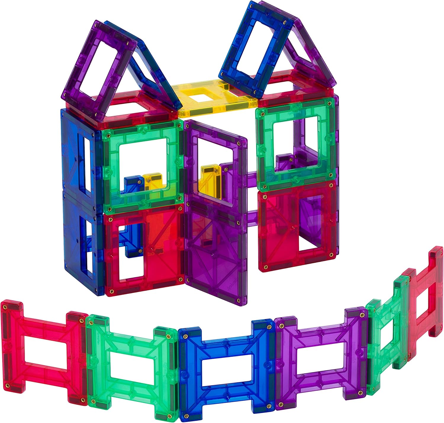 Award Winning Playmags Clear Colors Magnetic Tiles Building Set 50 + 6 Pc Set with Car - STEM Magnetic Toys Develop Motor Skills & Creativity, Colorful, Durable Magnet Building (56 Pc Set)