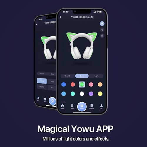YOWU Cat Ear Headphones 4GS -Wireless Bluetooth Noise Cancelling Headphones, RGB Gaming Headset with Mic & 2.4G USB/Type C Dongle for PC/PS4/PS5/XBOX/Switch