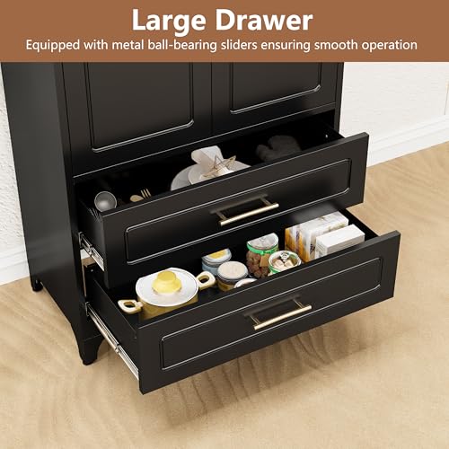 Metal Storage Cabinet with Doors and Shelves, 71 Inch Tall Kitchen Pantry Cabinet, Pantry Cabinets for Kitchen Storage, Freestanding Cupboard for Living, Dining Room, White, Assembly Required