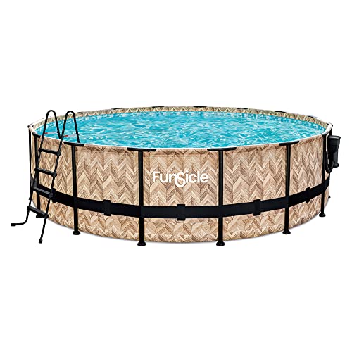 Funsicle 14' x 42" Oasis Designer Round Frame Above Ground Outdoor Swimming Pool Set with SkimmerPlus Filter Pump, Ladder, and Pool Cover, Gray