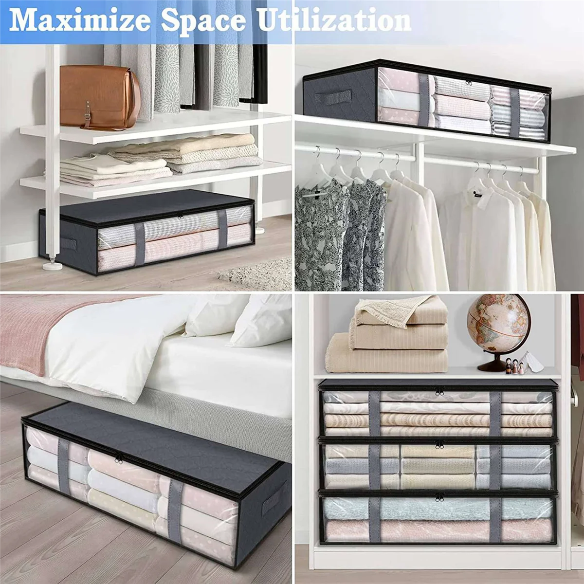 6 Pack Storage Bins Clothes Storage,Foldable Blanket Bags, Under Bed Containers for Organizing,Clothing