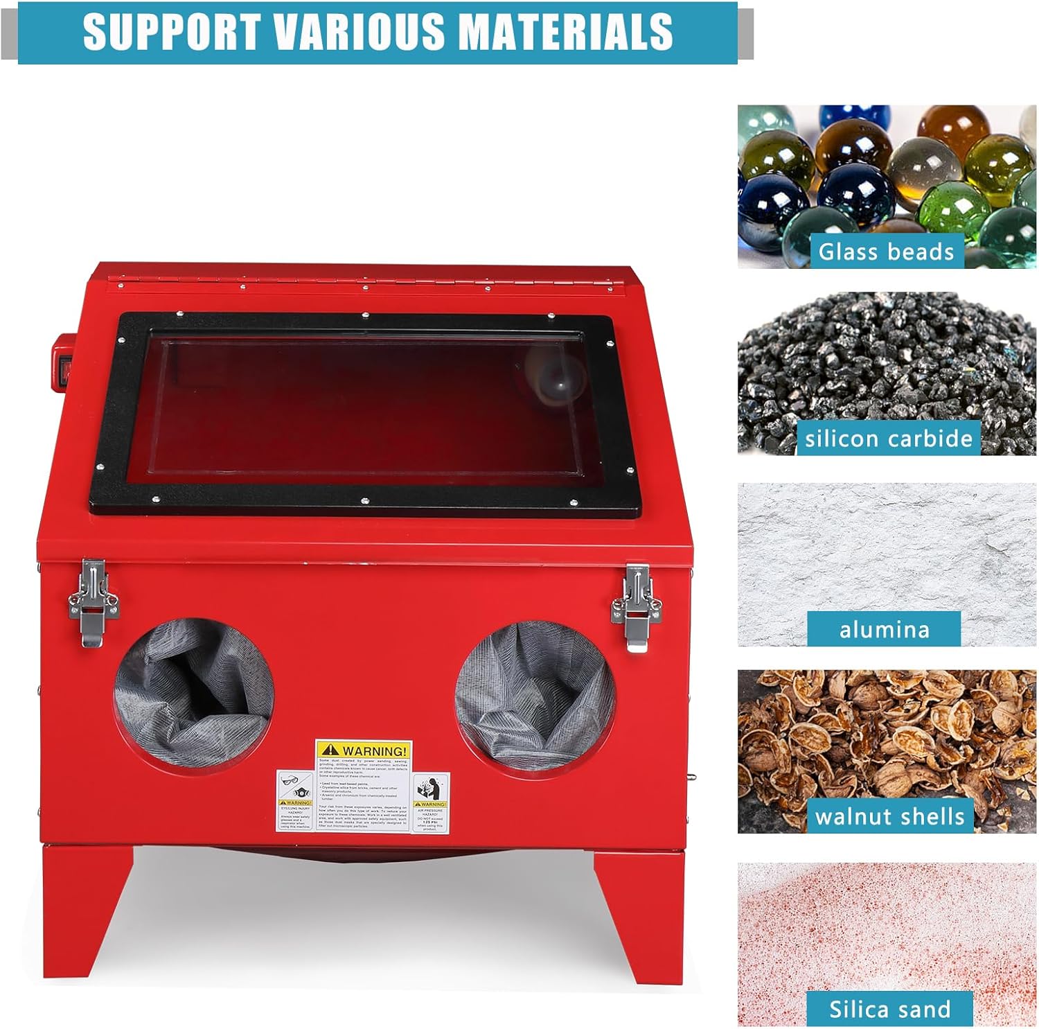 MOTORHOT 40 Gallon Bench Top Air Sandblasting Cabinet Sandblaster Abrasive Blast Large Cabinet with Gun and 4 x Nozzles Air Compressor Delivery 60-125PSI/6-25CFM for Rust Removal, Stain, Paint