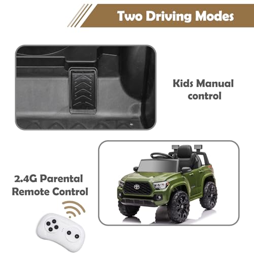 12V Kids Ride on Truck, Licensed Toyota Tacoma Battery Powered Motorized Electric Vehicle Car for Kids, with Remote Control, 3 Speeds, MP3, Horn, LED Lights, Suspension System, Black