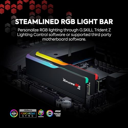 G.SKILL Ripjaws M5 Series (Intel XMP 3.0) DDR5 RAM 64GB (2x32GB) 6400MT/s CL32-39-39-102 1.40V Desktop Computer Memory UDIMM - Matte Black (F5-6400J3239G32GX2-RM5RK)