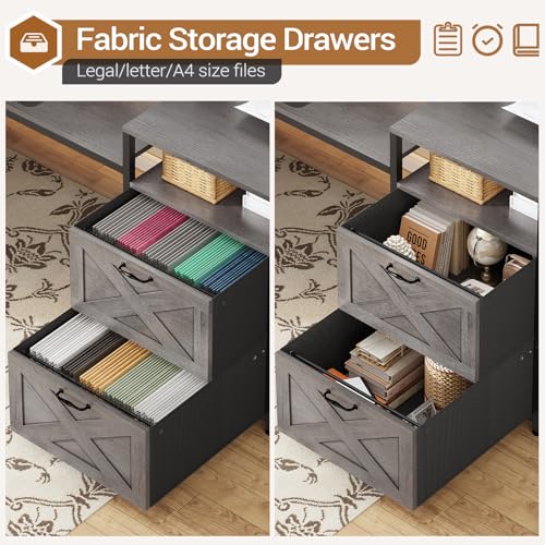 SEDETA 67" L Shaped Desk with Drawers, Computer Office Desk with Storage Shelves & Power Outlet, Reversible Gaming Desk with LED Lights for Home Office, White