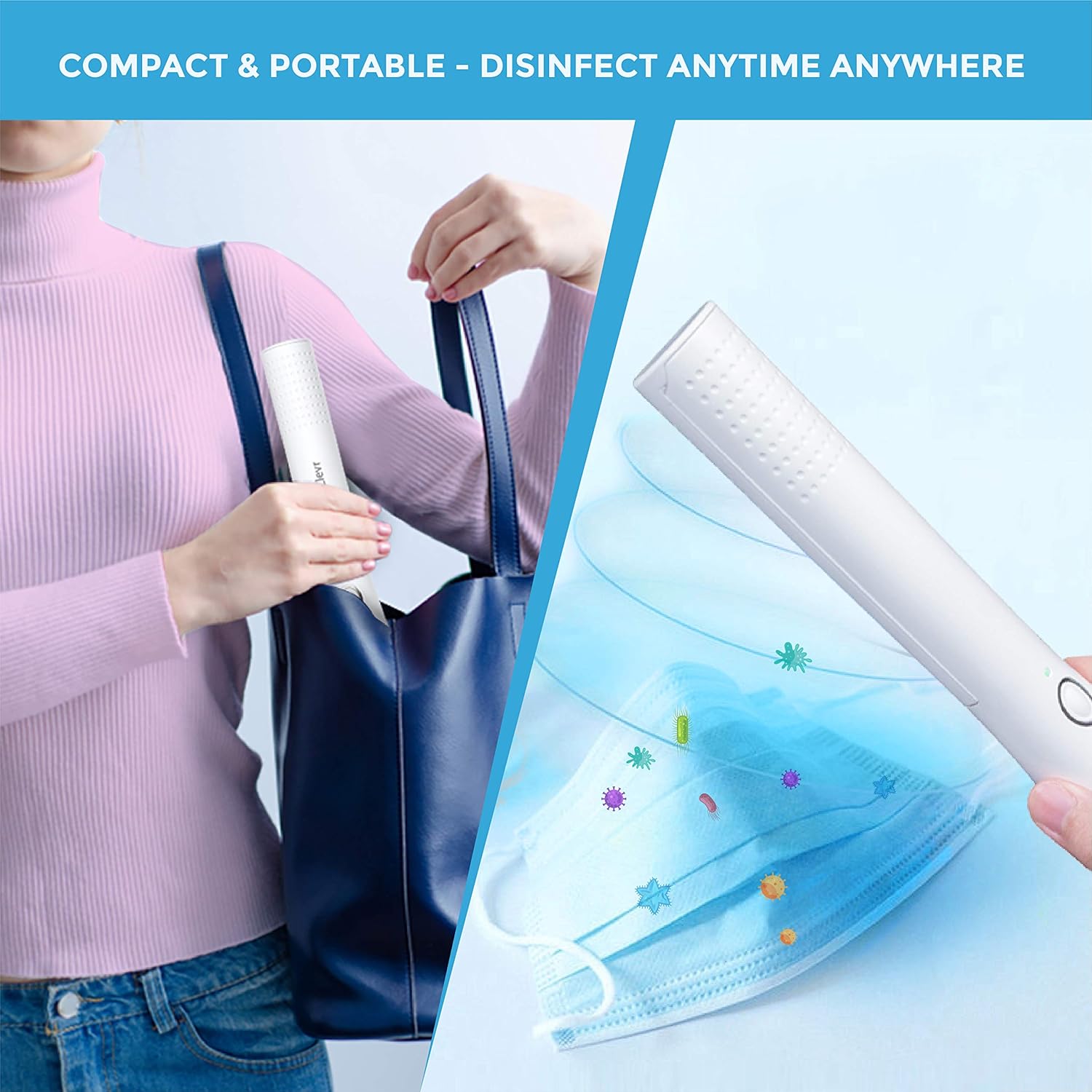 UV-C Light Sanitizer Wand - Powerful 253nm UV Sterilizer Rechargeable Handheld Ultraviolet Portable 99.99% Disinfection for Home, Office, Travel - Total Transparency with UVC Test Card Included
