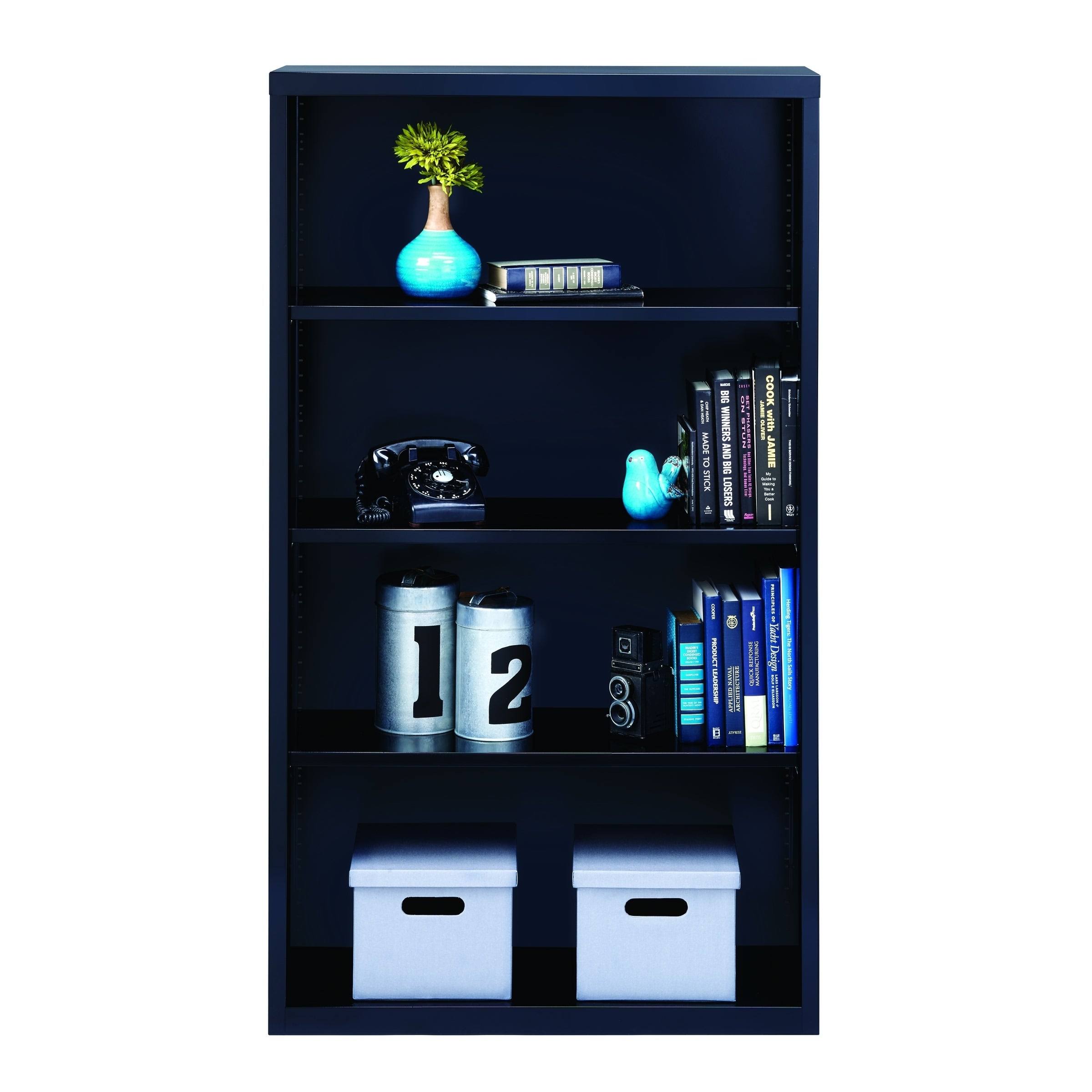 Hirsh 4 Shelf Metal Bookcase in Black