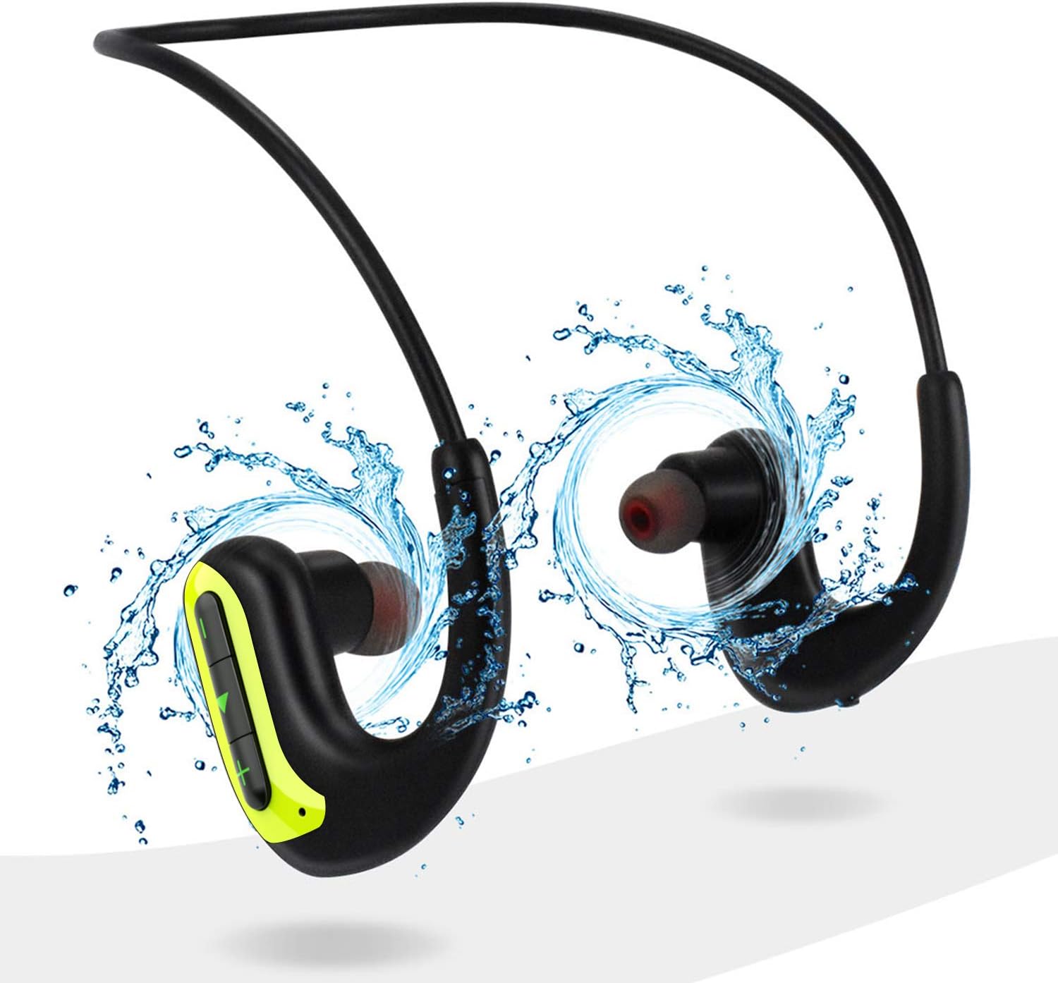 MP3 Wireless Headphones for Swimming, IPX8 Waterproof Earbuds Built-in 8GB Memory & Noise Cancelling Microphone, Sports Wearable Music Player Headset for Running, Cycling, Gym, Diving Water, Green