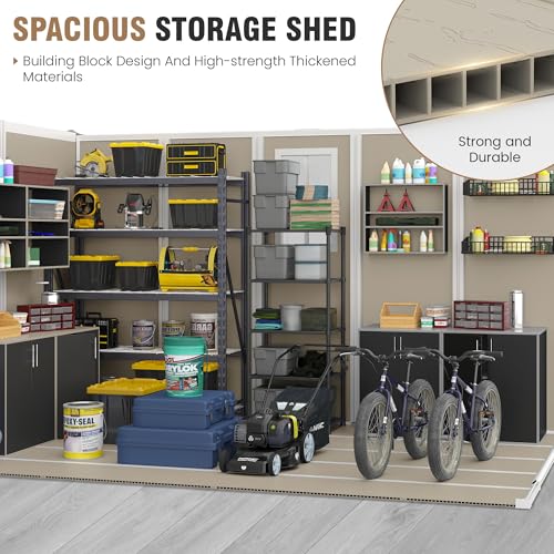 Outdoor Storage Shed, 6x6 FT Resin Shed with Floor and Lockable Door, Window, Vents, Tool Sheds and Outdoor Storage for Bike, Garden Accessories, Tools, Waterproof (Grey & White)