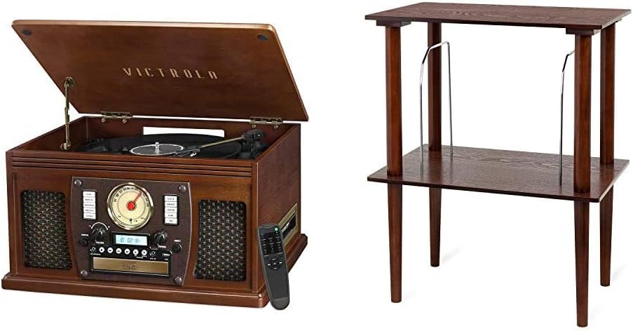 Victrola 8-in-1 Bluetooth Record Player & Multimedia Center, Built-in Stereo Speakers - Turntable, Wireless Music Streaming, Real Wood | Mahogany