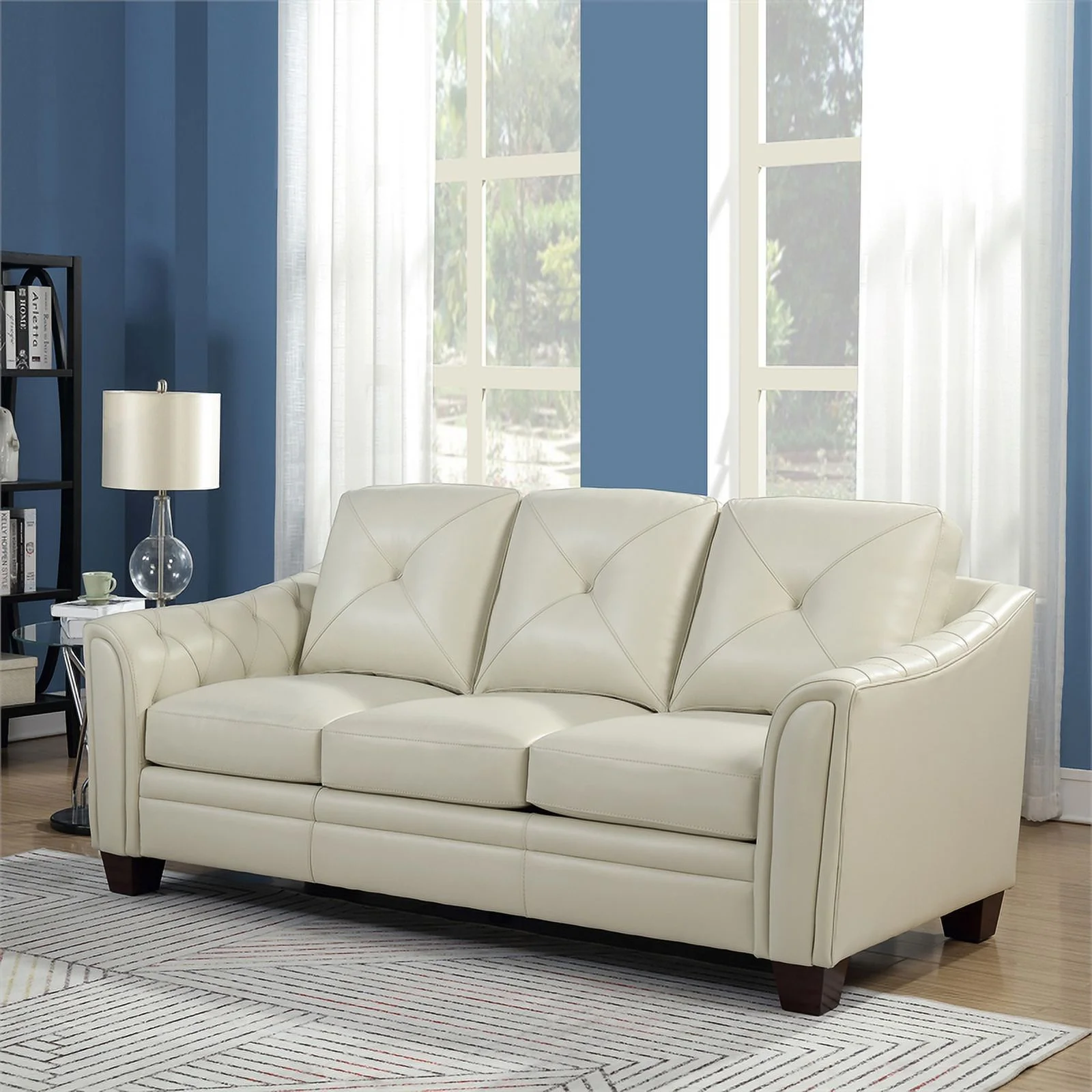 Daily Tufted Leather Sofa In Ivory
