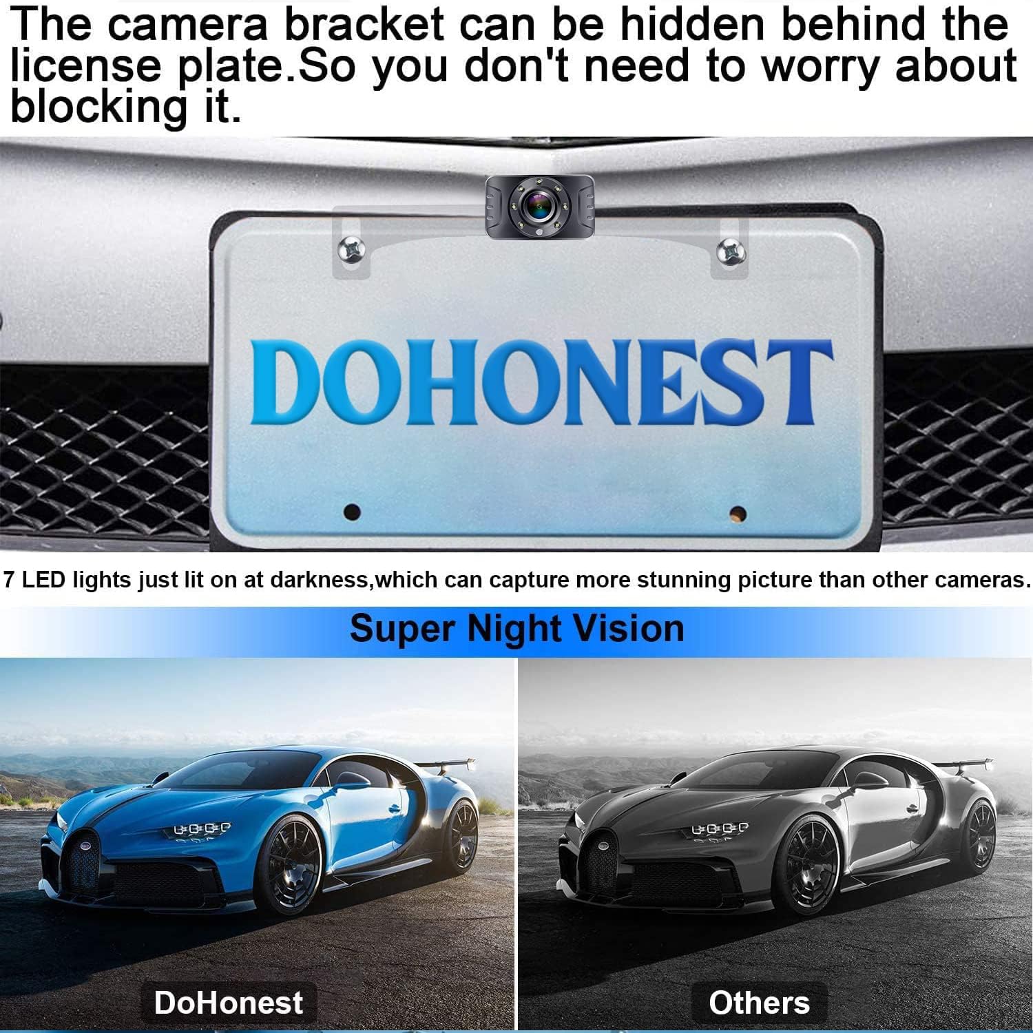 Backup Camera HD 1080P Rear View Monitor Kit Night Vision Waterproof Reverse Camera for Car Truck Pickup Minivan DIY Grid Lines DoHonest S01 Pack of 2