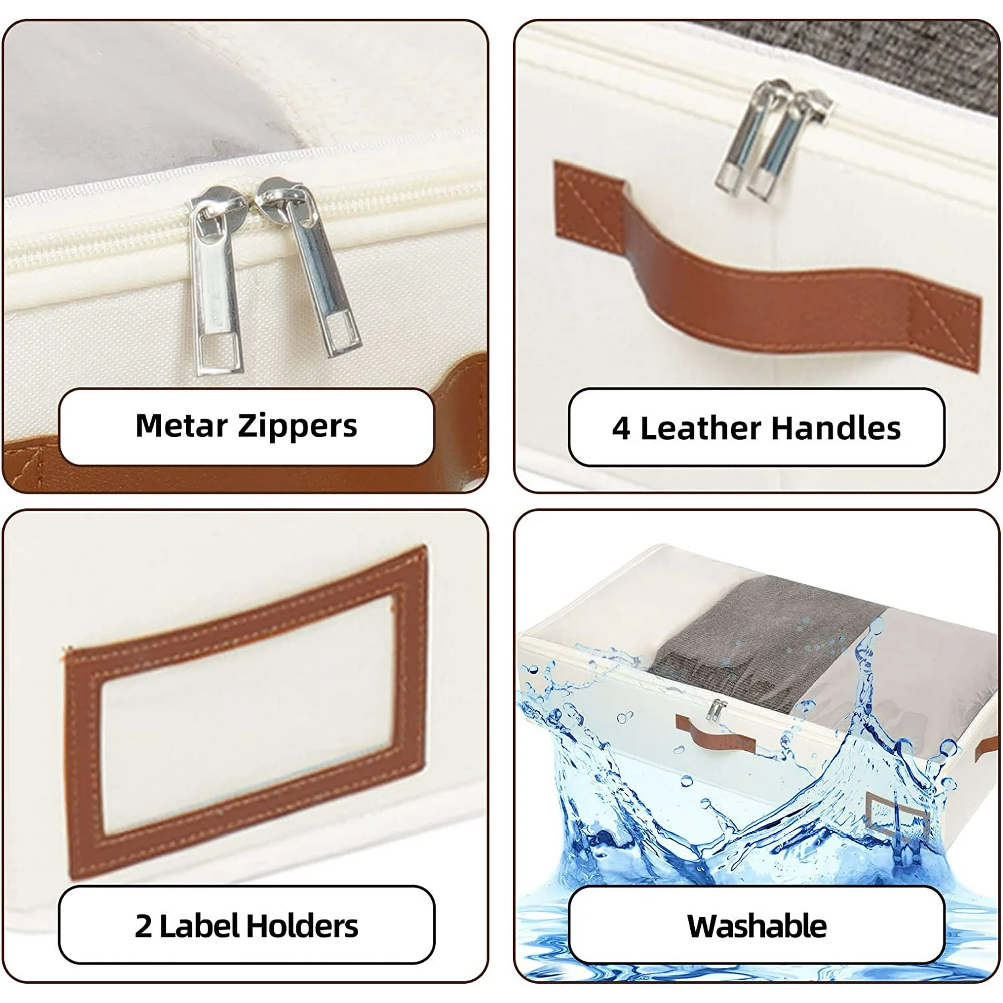 Under Bed Storage, 2 Pack Underbed Storage Box, Collapsible Storage Bag, with Sorting card slot and 4 Leather Handles, for Blanket, Bedding, 23.6''Lx11.8''Wx6''H, Beige