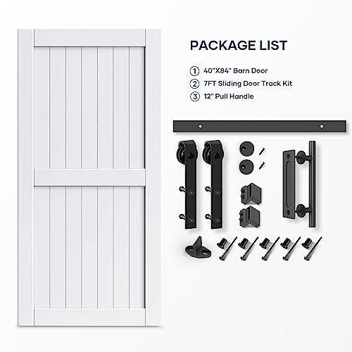 EaseLife 54 x 84 inch White Barn Door with 9FT Sliding Door Hardware Kit Included & Handle,Solid Wood Covered with Waterproof PVC Surface,DIY Assemblely,Easy Install,H-Frame,Fit 50-52in Wide Opening
