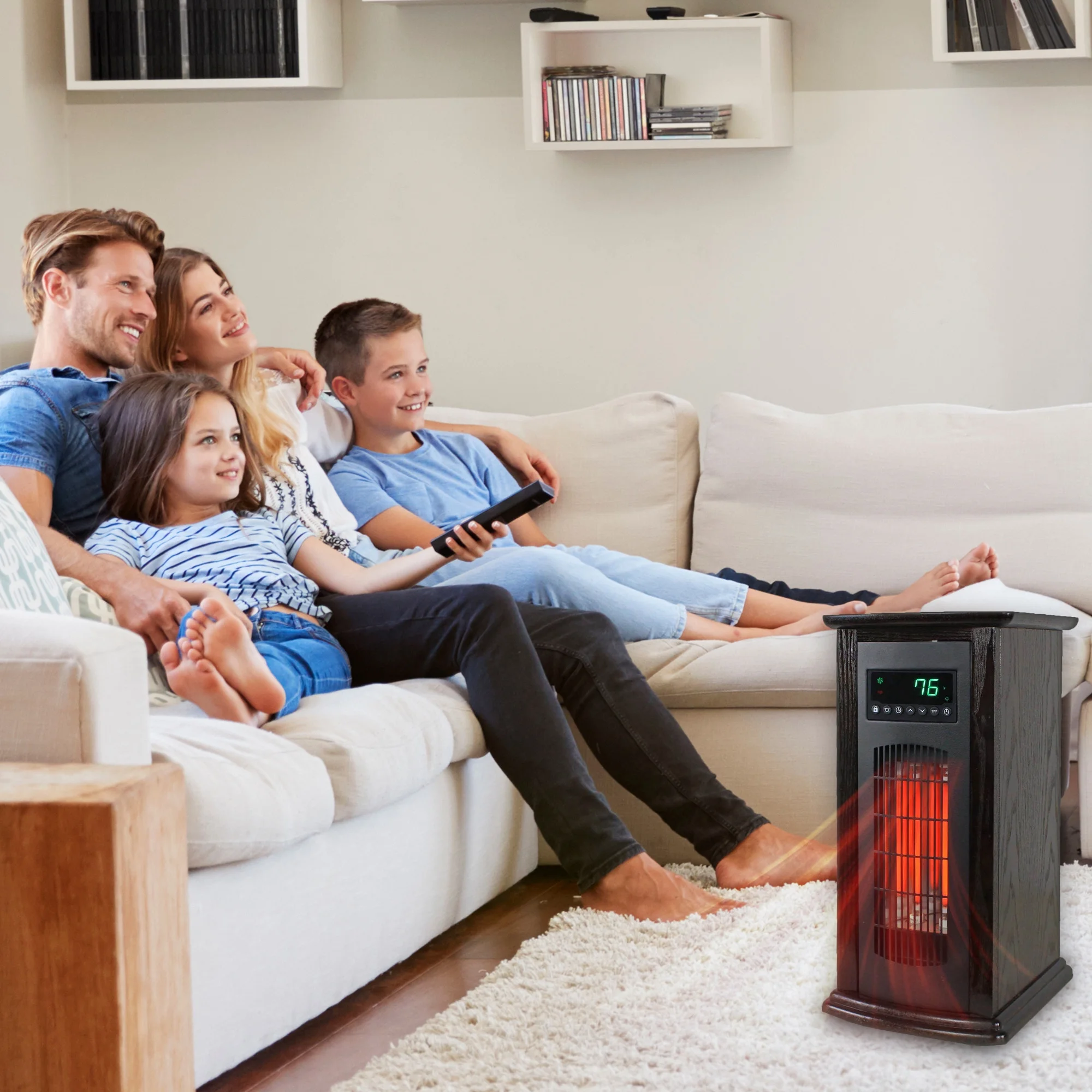 LifeSmart HT1029 1500 W Portable 21" Electric Infrared Quartz Tower Space Heater, Indoor