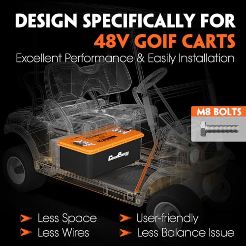 48V(51.2V) LiFePO4 Lithium Golf Cart Battery Built-in 200A BMS,with Mobile APP,Touch Monitor and Retention Strap,6000+ Cycles,Perfect for Golf Carts(GFS48V-60AH)