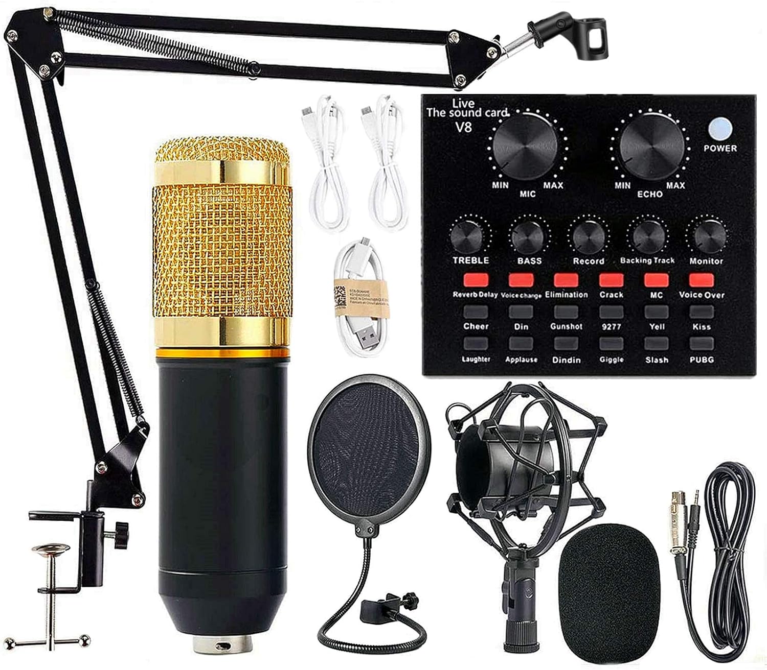 Podcast Equipment Bundle, BM-800 Podcast Microphone bundle with v8 Sound Card, Condenser Studio Microphonefor Laptop Computer Vlog Living Broadcast Live Streaming YouTube TikTok Pack of 2