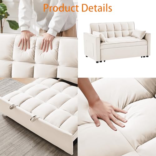OUMAX Sleeper Sofa Bed,3 in 1 Convertible Futon Sofa Couch Pull out Bed,Love Seat Lounge Sofa with Reclining Backrest,Furniture Sleeper Chair for Living Room (Grey)