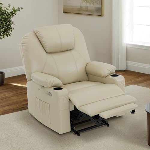 MCombo Power Lift Recliner Chair for Elderly, Lift Chair with Heat and Massage, FSC Certified, USB Ports, Cup Holders, Faux Leather 7040 (Black, Medium)