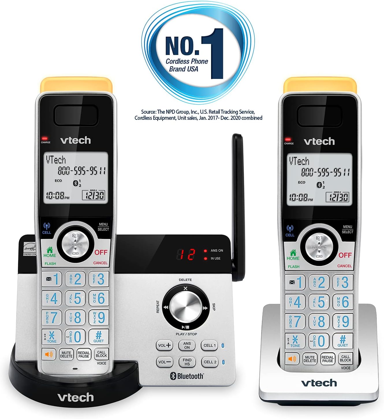 VTECH IS8121-4 Super Long Range up to 2300 Feet DECT 6.0 Bluetooth 4 Handset Cordless Phone for Home with Answering Machine, Call Blocking, Connect to Cell, Intercom and Expandable to 5 Handsets
