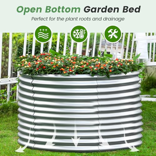 Land Guard 8x4x3ft Oval Galvanized Raised Garden Beds, Large-Capacity Metal Planter Box Outdoor, Durable Deep Raised Garden Bed 3ft Tall, Raised Beds for Gardening Vegetables, Cream Yellow