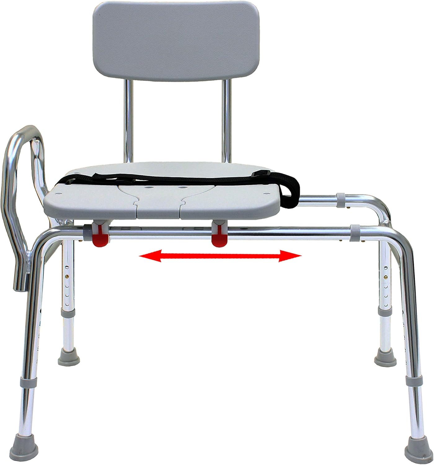 Pro-Slide Bathtub Transfer Bench and Sliding Shower Chair with Cut Out for Additional Cleaning (70311). Multiple Safety Features, Tool-Less Assembly, Height Adjustable and High Weight Capacity.