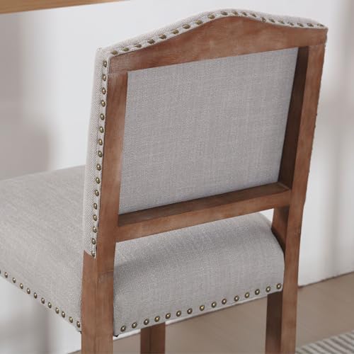 Faux Leather Counter Height Bar Stools Set of 4 Upholstered White Counter Stools 26 Inch Modern Stool Chair with Backs, Nailhead Decoration