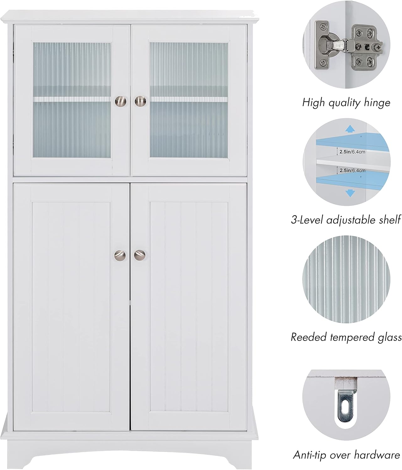 Spirich Bathroom Storage Cabinet, Wood Floor Cabinet, Free Standing Storage Organizer for Bathroom, Living room, White