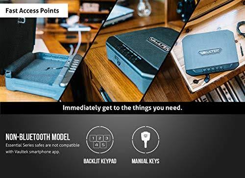Vaultek Essential Series Quick Access Portable Safe Auto Open Lid Rechargeable Lithium-Ion Battery (SE20 (Slider Safe))