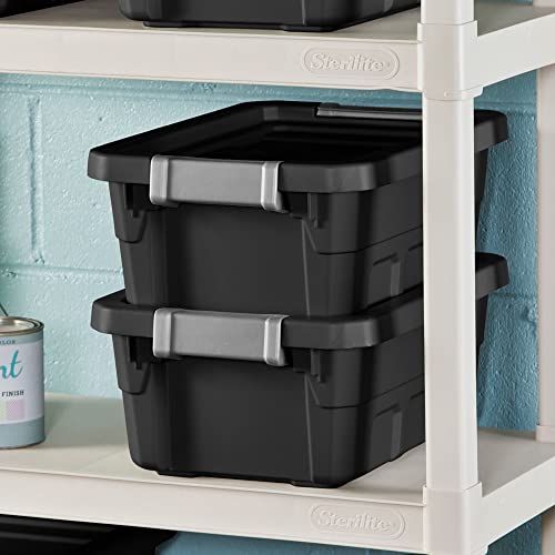 Sterilite 4 Gallon Plastic Stacker Tote, Heavy Duty Lidded Storage Bin Container for Stackable Garage and Basement Organization, Black, 6-Pack