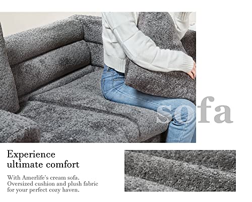 Sofa, Bouclé Sofa Couch, 3 Seater Sofa York Sofa Living Room- 85in Wide Oversized Sofa, Grey Comfy Sofa