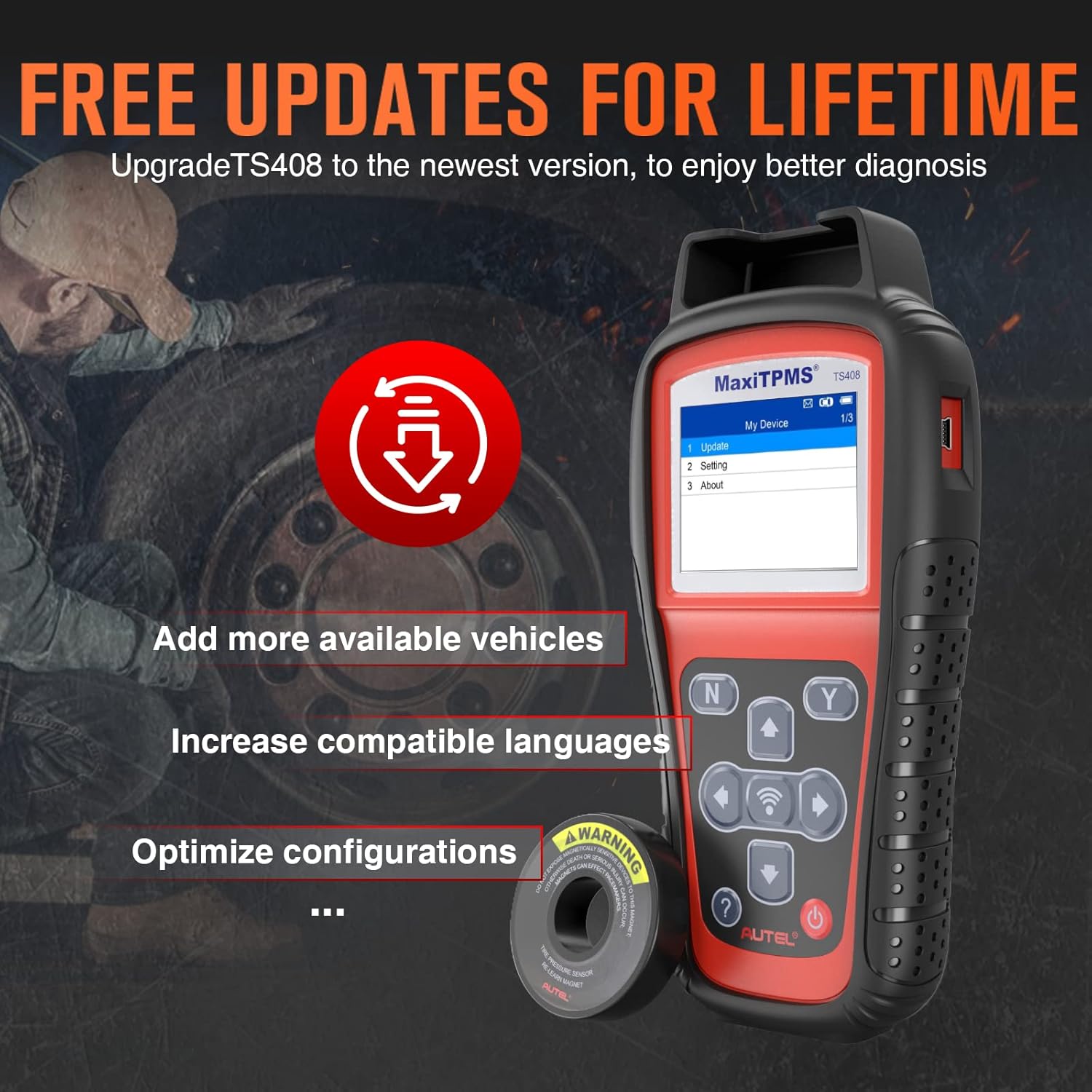 Autel MaxiTPMS TS508 TPMS Relearn Tool, 2022 TPMS Programming Tool for MX-Sensors (315/433 MHz) TPMS Relearn/Activate All Sensors, TPMS Scan Tool Read/Clear DTCs, TPMS Reset (Upgraded of TS408/501)