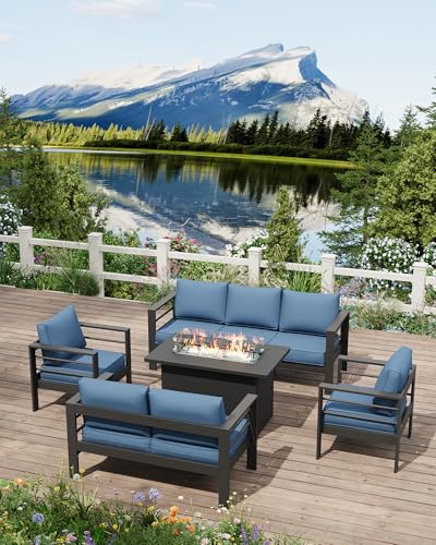 UDPATIO 8 Piece Aluminum Patio Furniture Set, Oversized Modern Outdoor Furniture Set with Olefin Fabric Cushion for Patio Deck Backyard, Dark Grey(with Waterproof Covers)