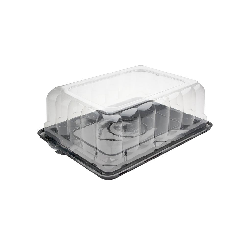 Pactiv Apet Plastic Premium 1/4 Sheet Cake Container Black/Clear 65/P