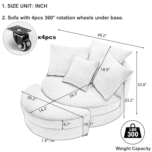 Oversized Swivel Accent Barrel Chair with Storage Ottoman+4 Pillows, Modern Upholstered Comfy Sofa Chaise Leisure Round Lounge Chair for Living Room/Bedroom (38in Beige Corduroy)
