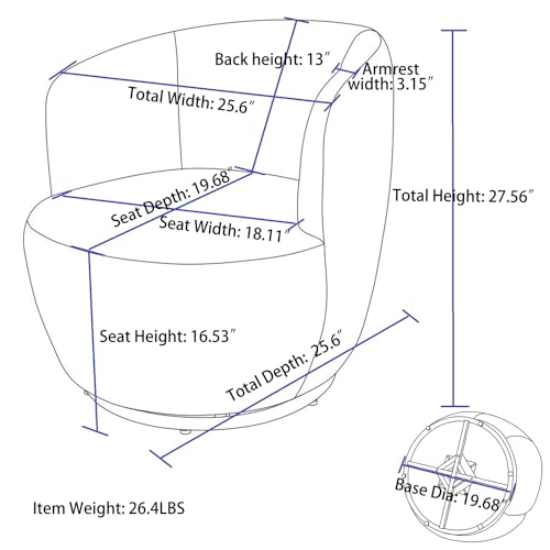 Teddy Fabric Swivel Accent Armchair Barrel Chair with 360 Degree Swivel Small Single Sofa Armchair for Nursery Living Room Bedroom (Ivory White)