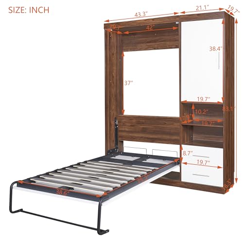 Queen Size Murphy Bed with Built-in Dual Power/USB Port and Removable Shelves, Space-Saving Design Murphy Wall Bed Cube Cabinet with Desks for Home Office, Easy Assemble,White