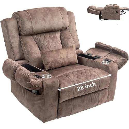 Light Grey Recliner Chair for Elderly | Tall and Big Man 400lbs | Chenille | Power Lift, Lay Flat, Stand Up, Wireless Charging Device, Extended Footrest, Massage Heat, Cup Holder, Lumbar Pillow