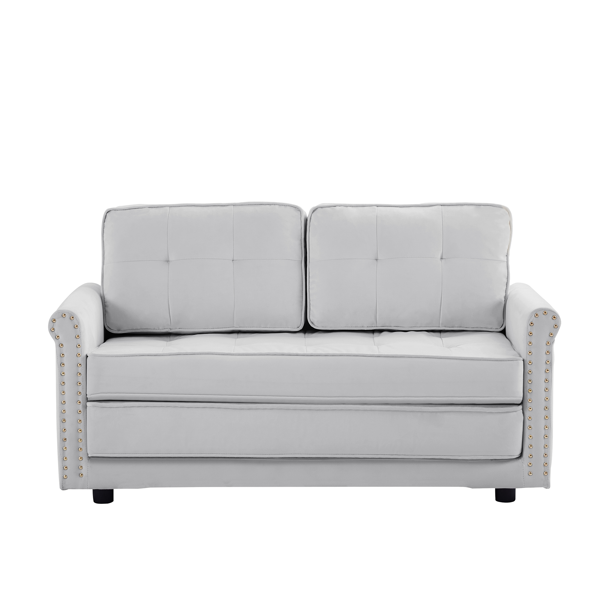Modern Velvet Folding Convertible Couch Loveseat for Small Space, Upholstered Sleeper Futon Sofa Bed with Nailhead Arms for Living Room Bedroom