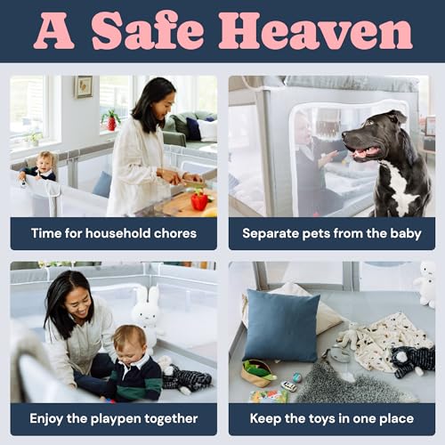 TODALE Extra Large Playpen for Babies and Toddlers 79”×70”- Tear-Resistant, Safe Indoor & Outdoor Oversized Thick Play Yard for Infant, Toddler, Baby Play Pen. Safe Play Floor Area with Gate, Grey