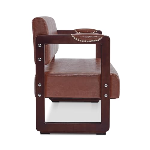 BarberPub Waiting Room Chairs, Bench with Backrest, Modern Style Leather Bench with Rivets, Faux Leather Armed Bench, Upholstered Bench for Living Room Office W423 (Brown)