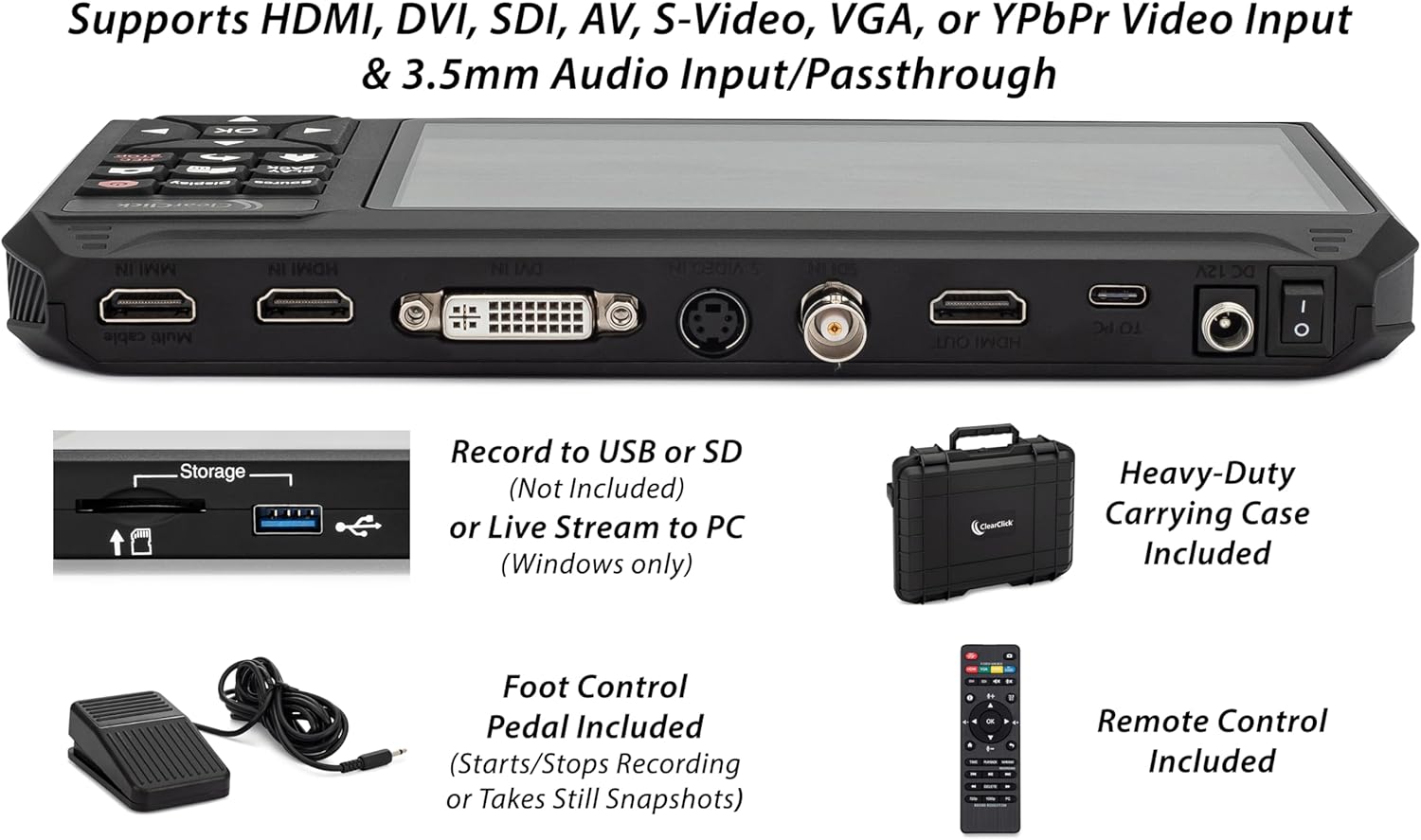 ClearClick HD Video Capture Box Ultimate 3.0 (Third Generation) - Capture or Stream Video from HDMI, DVI, SDI, S-Video, RCA, AV, VHS, VCR, DVD, Camcorders, Hi8