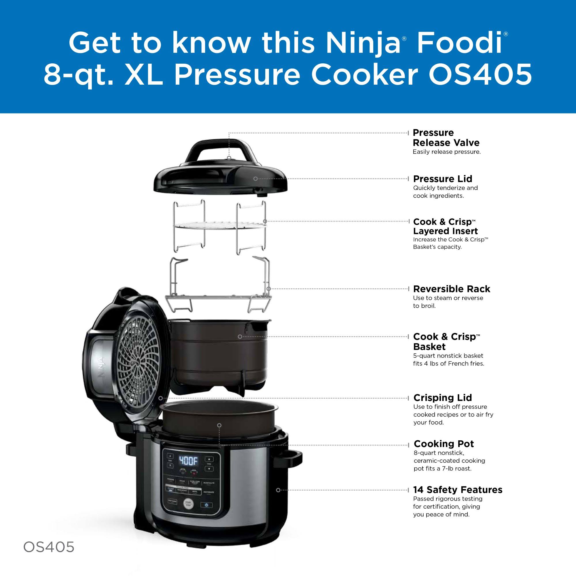 Ninja Foodi 10-in-1 8 Quart XL Pressure Cooker Air Fryer Multicooker, Stainless, os405